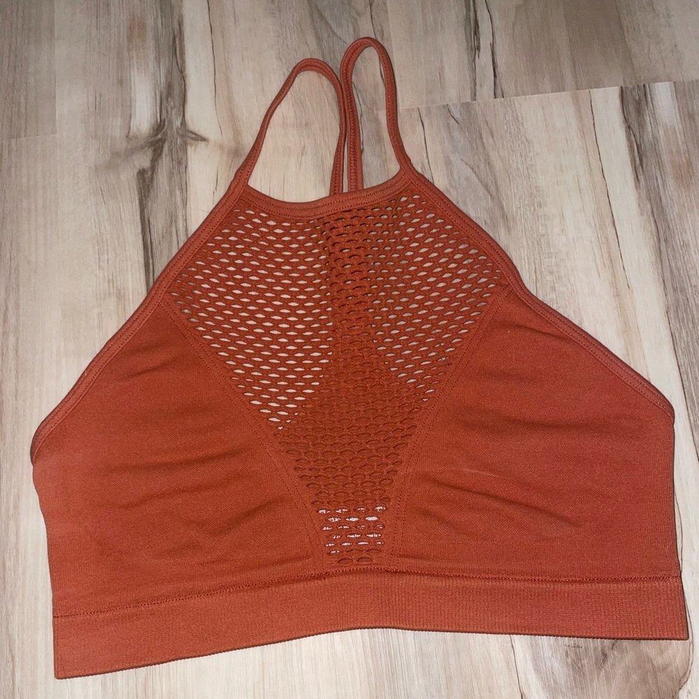 Victoria's Secret Rust Halter Sports Bra with Mesh Detail